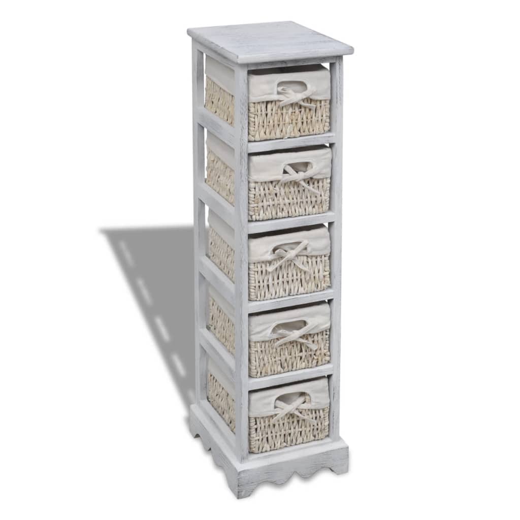 Wooden Storage Rack 5 Weaving Baskets White - Discount Dealers