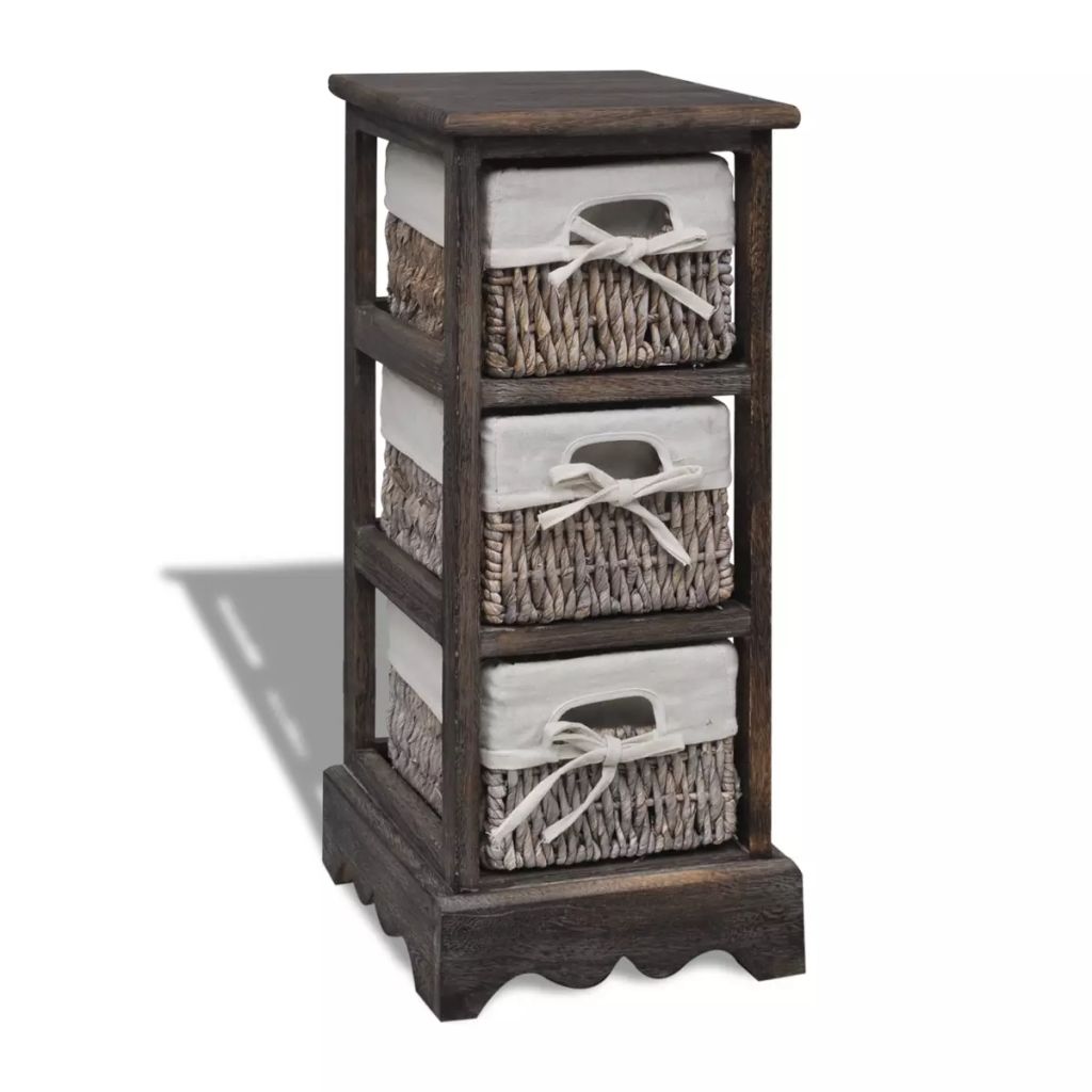 Wooden Storage Rack 3 Weaving Baskets Brown - Merkel Designers
