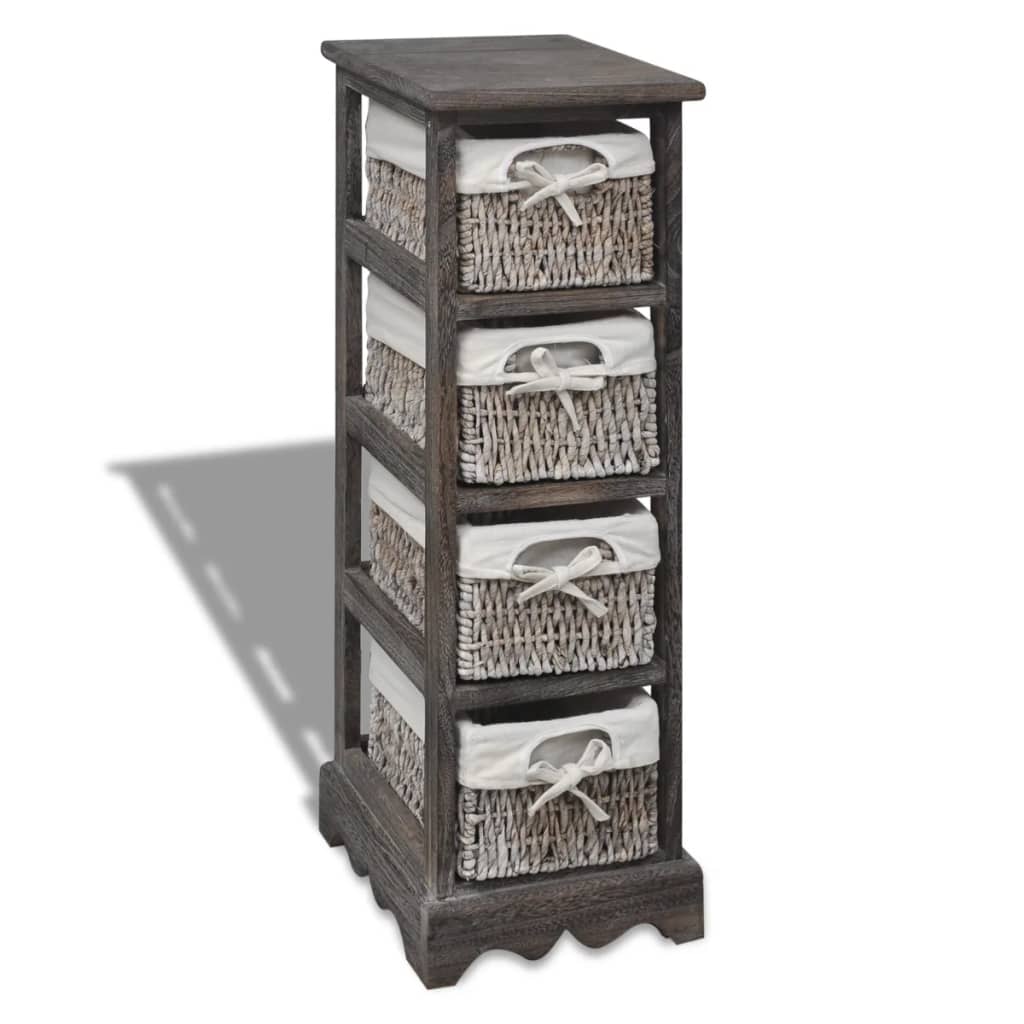 Wooden Storage Rack 4 Weaving Baskets Brown - Discount Dealers