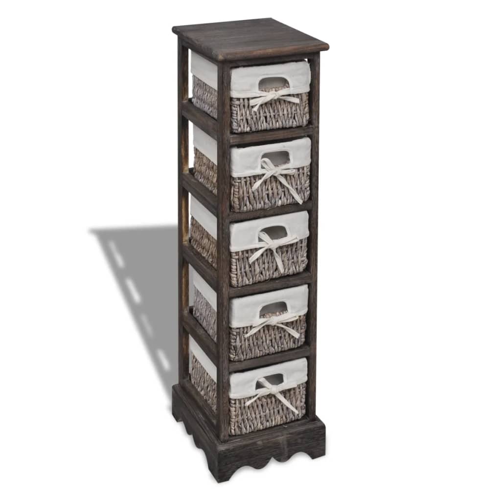 Wooden Storage Rack 5 Weaving Baskets Brown - Style and Chic