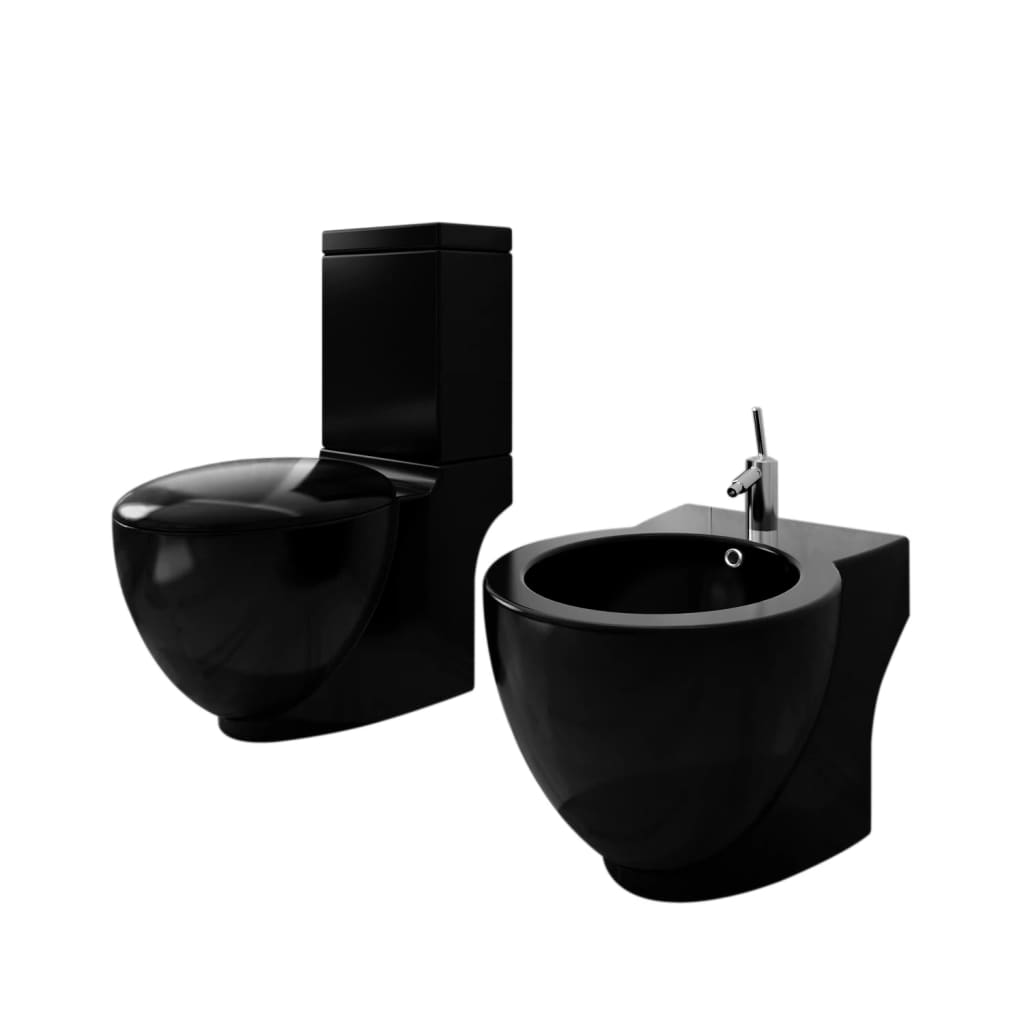 Stand Toilet & Bidet Set Black Ceramic - Style and Chic