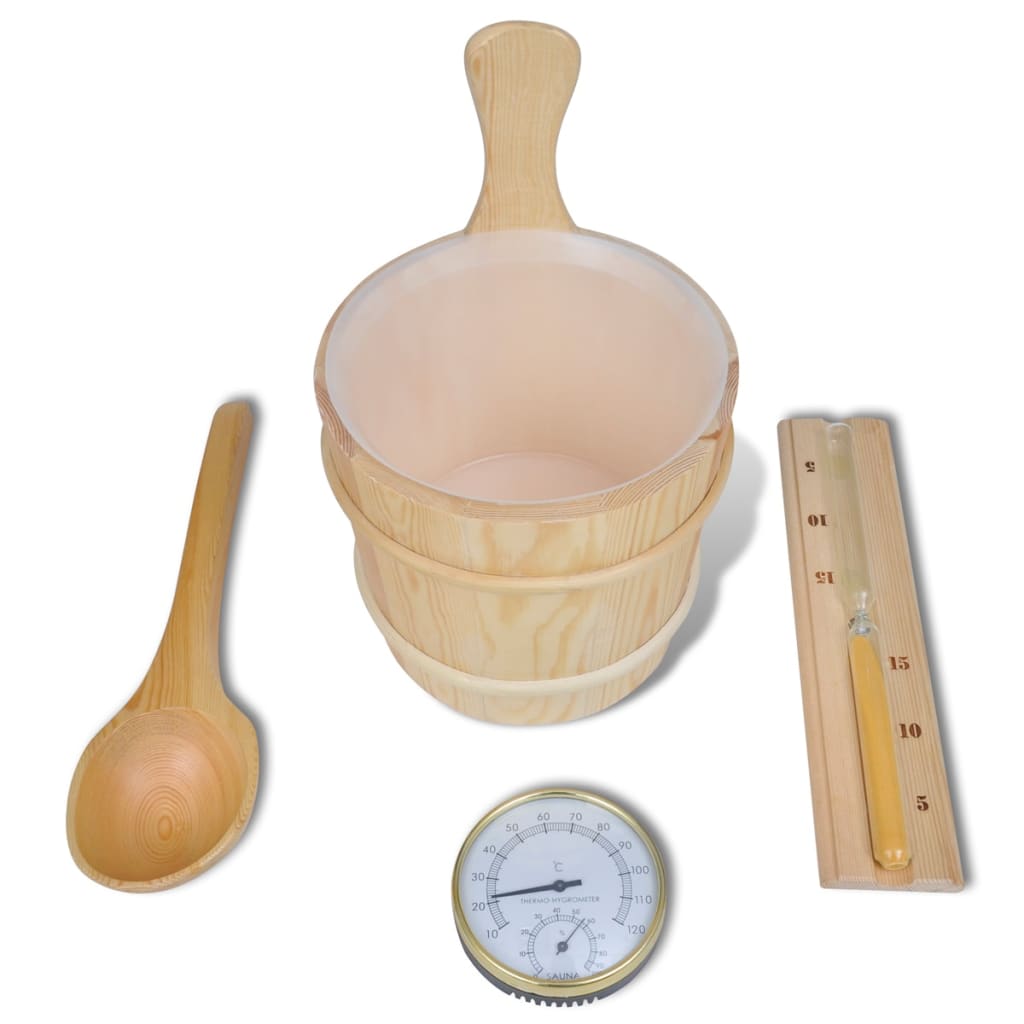5 Piece Sauna Accessory Bucket Spoon Hourglass Thermo-hygrometer - Decor Base