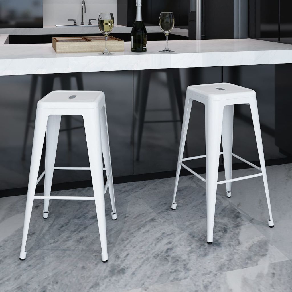 Bar Stools 2 pcs White Steel - All Things Good