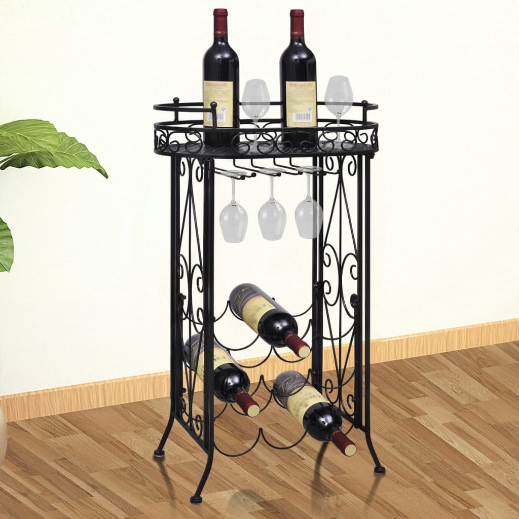 Wine Rack with Glass Holder for 9 Bottles Metal - Unbeatable Bargains