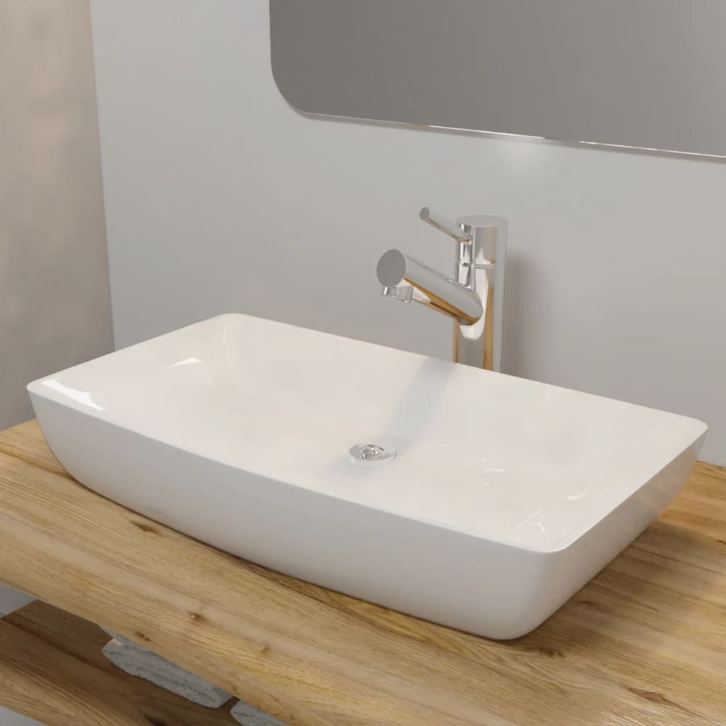 Luxury Ceramic Basin Rectangular Sink White 71 x 39 cm - Sid & Sam