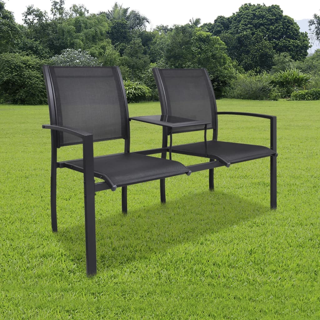 2 Seater Garden Bench 131 cm Steel and Textilene Black - The Home Maker
