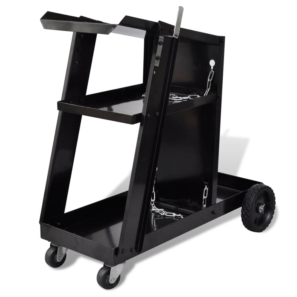 Welding Cart Black Trolley with 3 Shelves Workshop Organiser - R and M Furniture