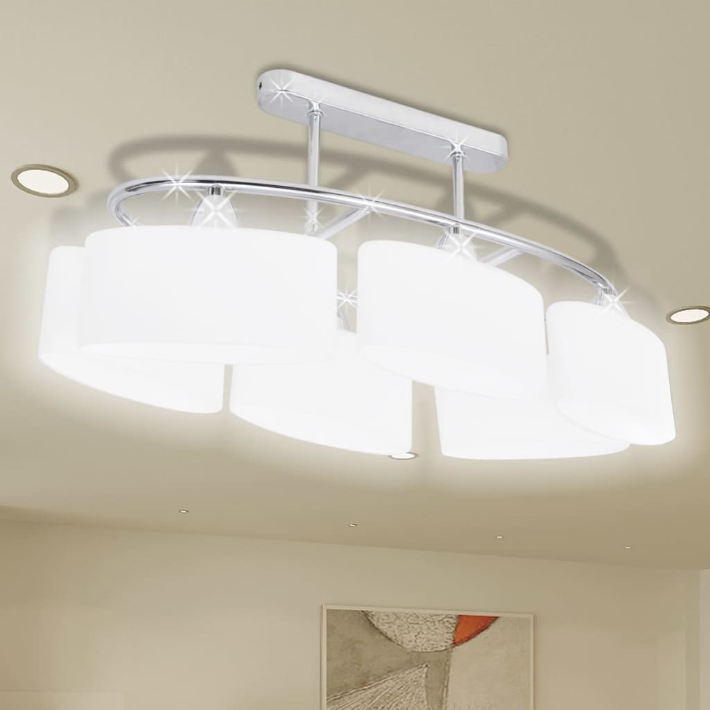 Ceiling Lamp with Ellipsoid Glass Shades for 6 E14 Bulbs - Unbeatable Bargains