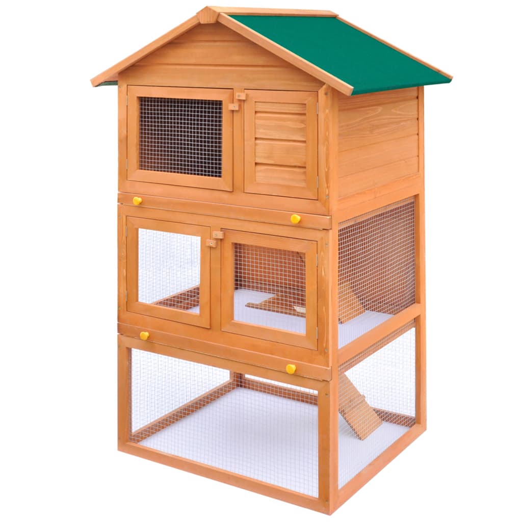 Outdoor Rabbit Hutch Small Animal House Pet Cage 3 Layers Wood - Tyrell & Tyrell