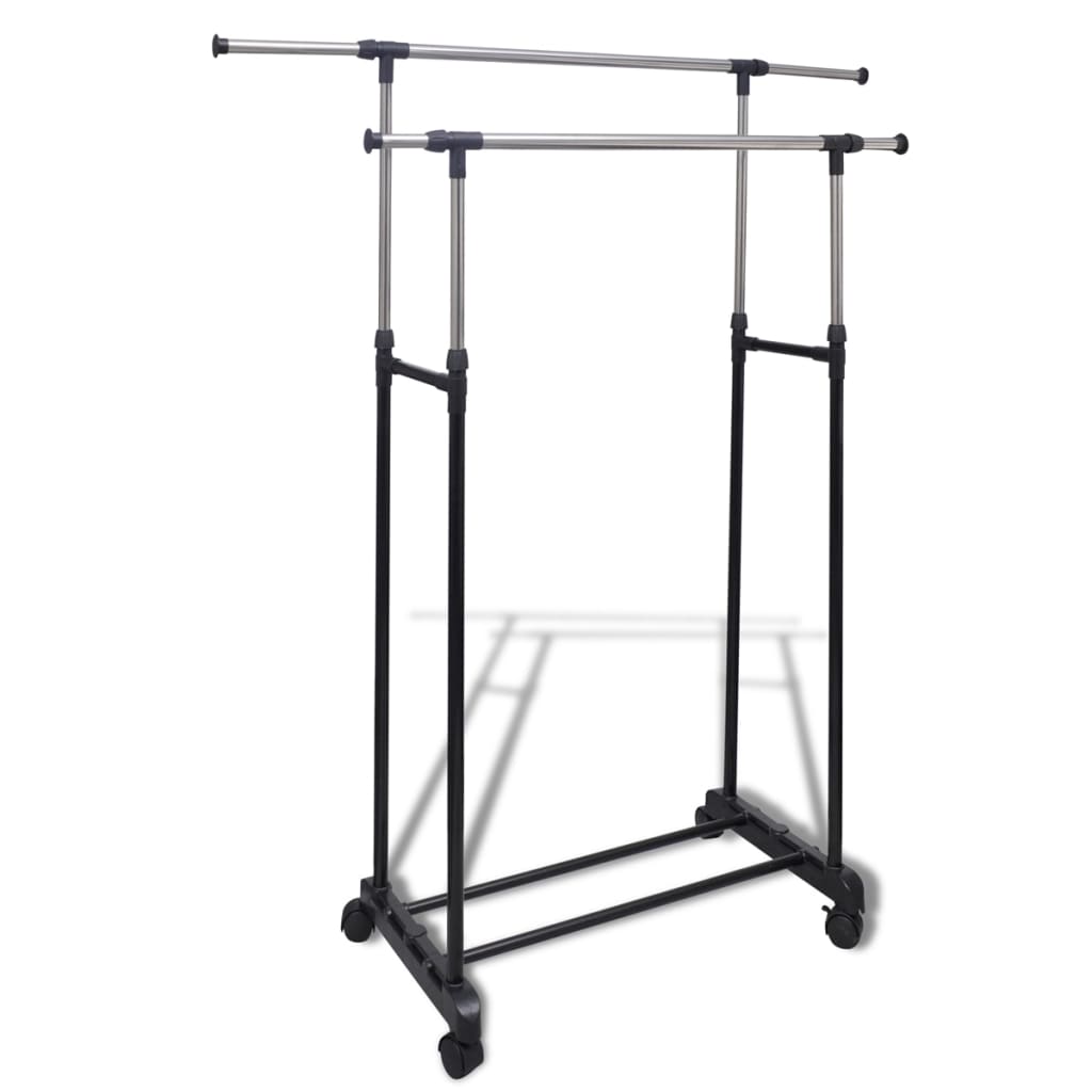 Adjustable Clothes Rack 4 Castors 2 Hanging Rails - Sid & Sam