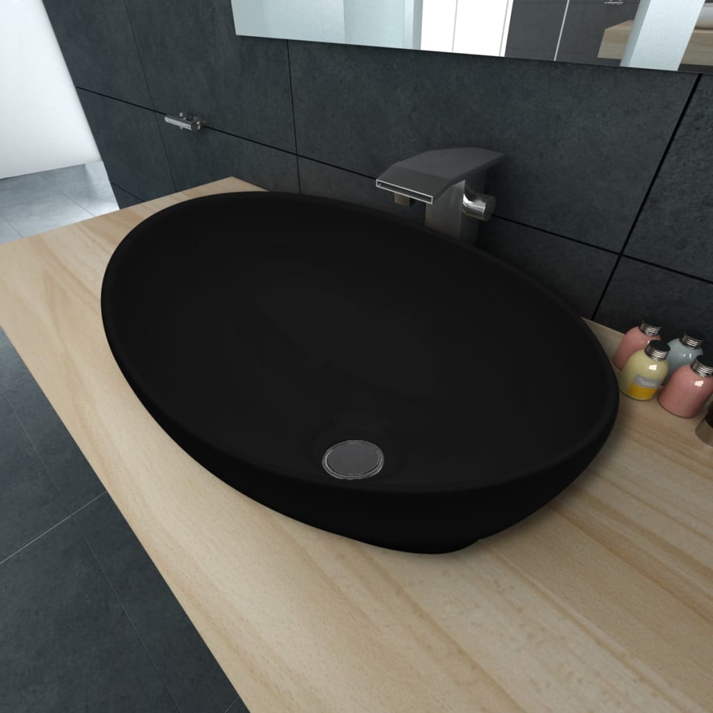 Luxury Ceramic Basin Oval-shaped Sink Black 40 x 33 cm - All Things Good