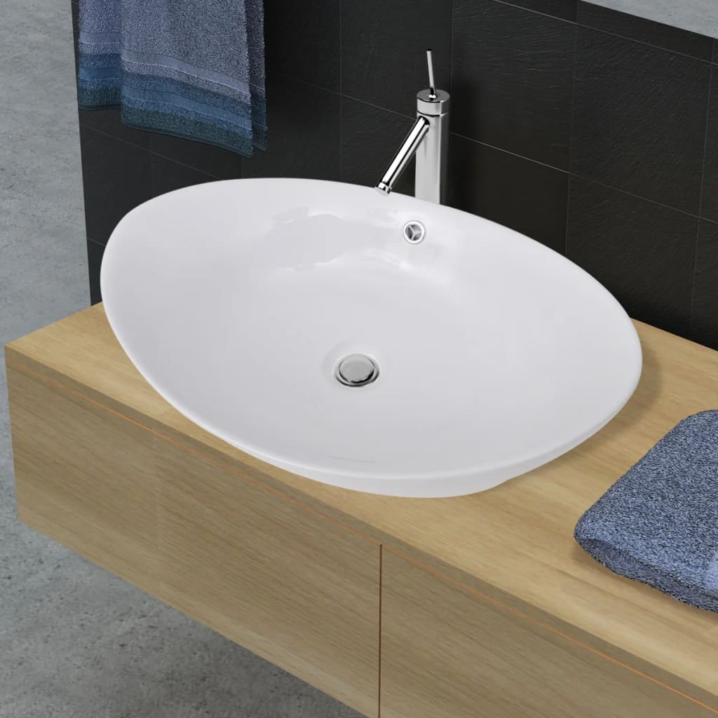 Luxury Ceramic Basin Oval with Overflow 59 x 38,5 cm - Unbeatable Bargains