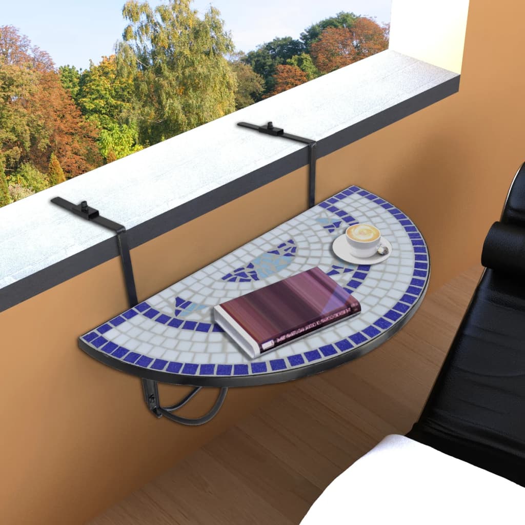 Hanging Balcony Table Blue and White Mosaic - Tyrell & Tyrell