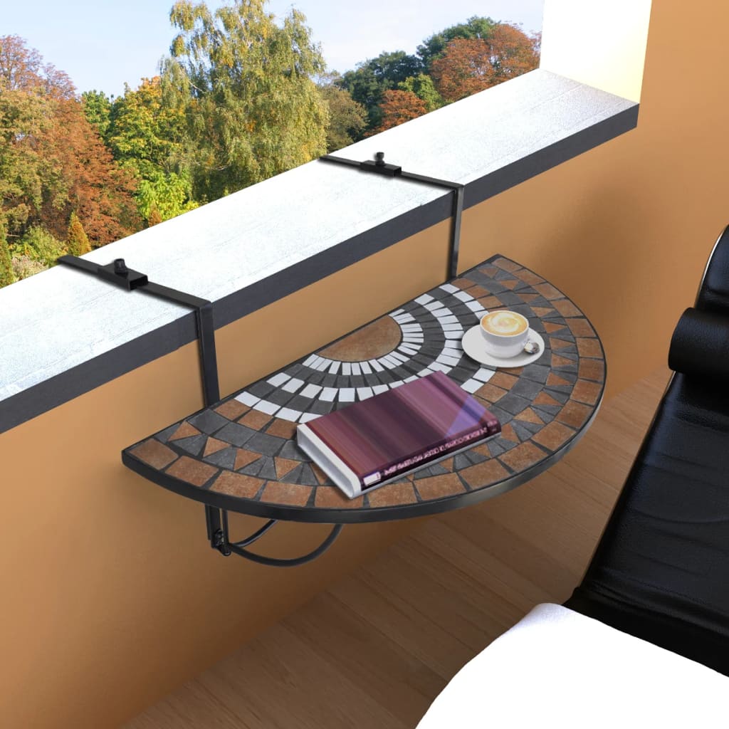 Hanging Balcony Table Terracotta and White Mosaic - Decor Base