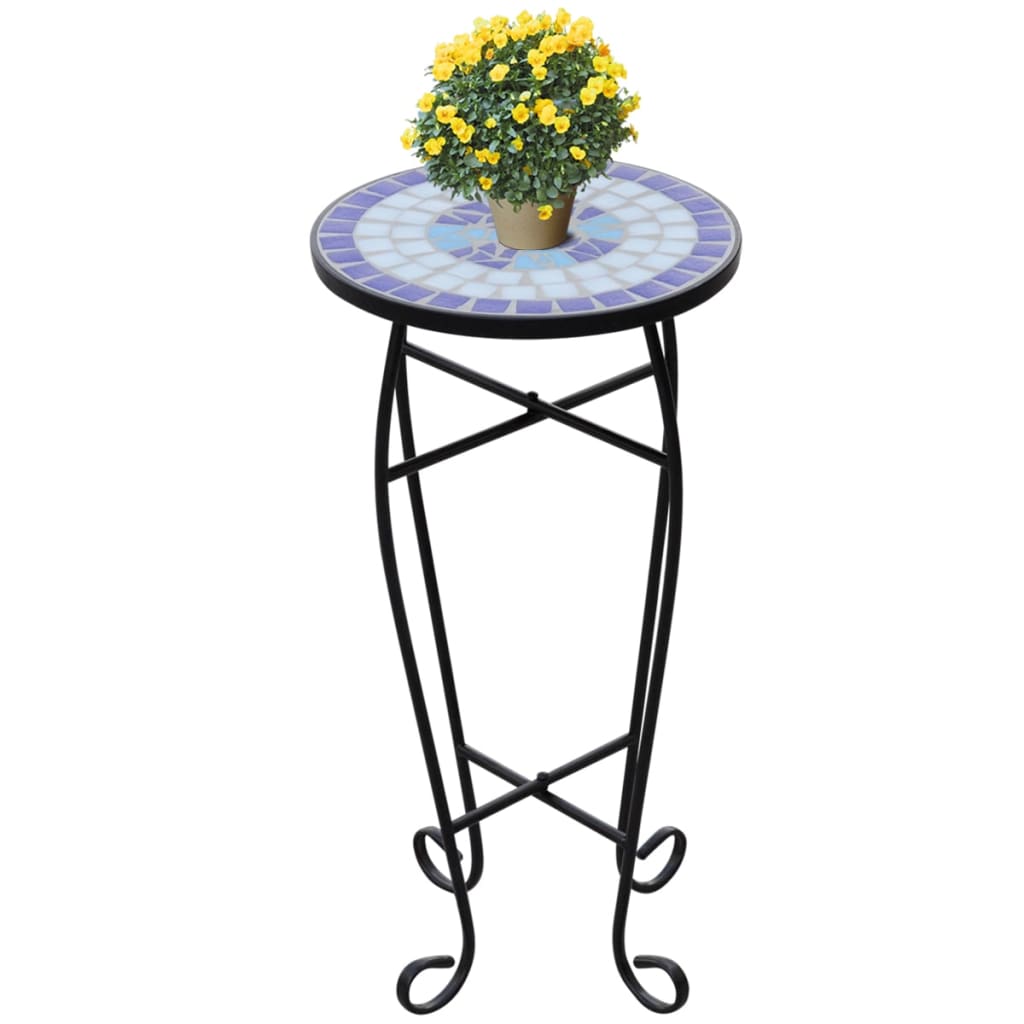Mosaic Side Table Plant Table Blue White - Design Hut