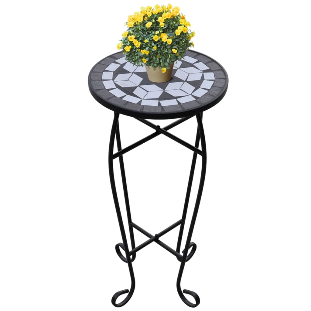 Mosaic Side Table Plant Table Black White - R and M Furniture