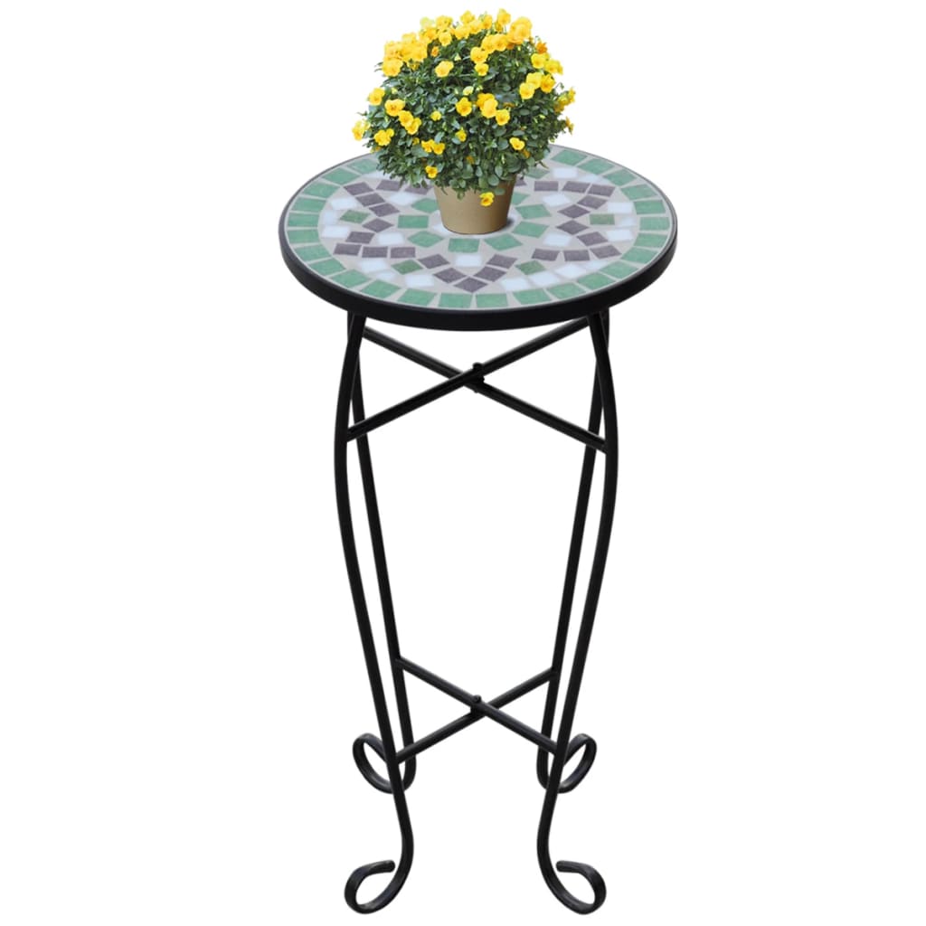 Mosaic Side Table Plant Table Green White - Decor Base