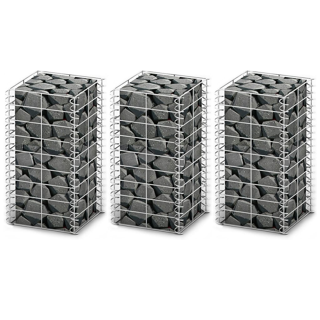 Gabion Set 3 pcs Galvanised Wire 25 x 25 x 50 cm - Design Hut