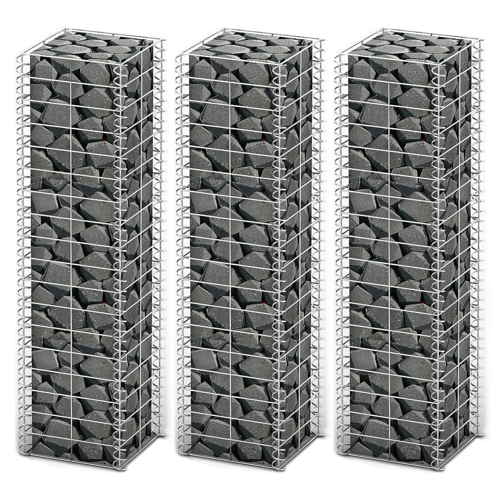 Gabion Set 3 pcs Galvanised Wire 25 x 25 x 100 cm - Millennium Furniture