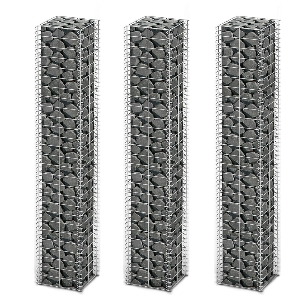Gabion Set 3 pcs Galvanised Wire 25 x 25 x 150 cm - Design Hut