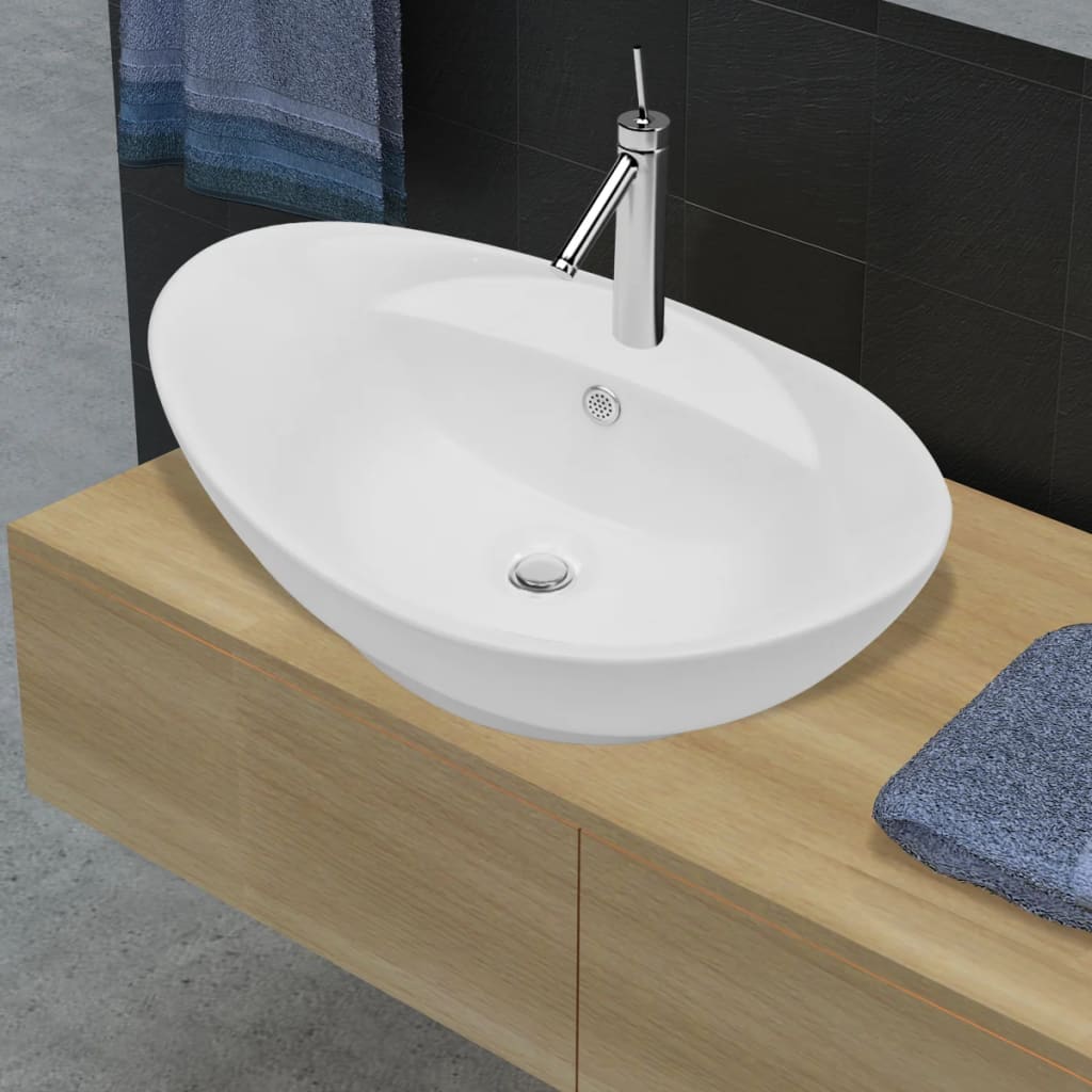 Luxury Ceramic Basin Oval with Overflow and Faucet Hole - The Home Maker