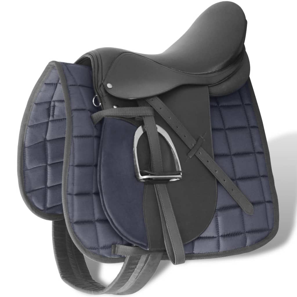 Horse Riding Saddle Set 17.5" Real leather Black 12 cm 5-in-1 - Design Hut