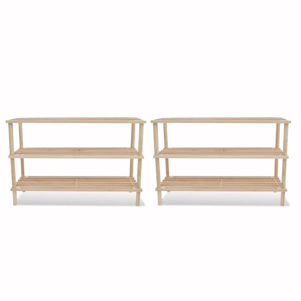 3-Tier Shoe Racks 2 pcs Solid Fir Wood - R and M Furniture