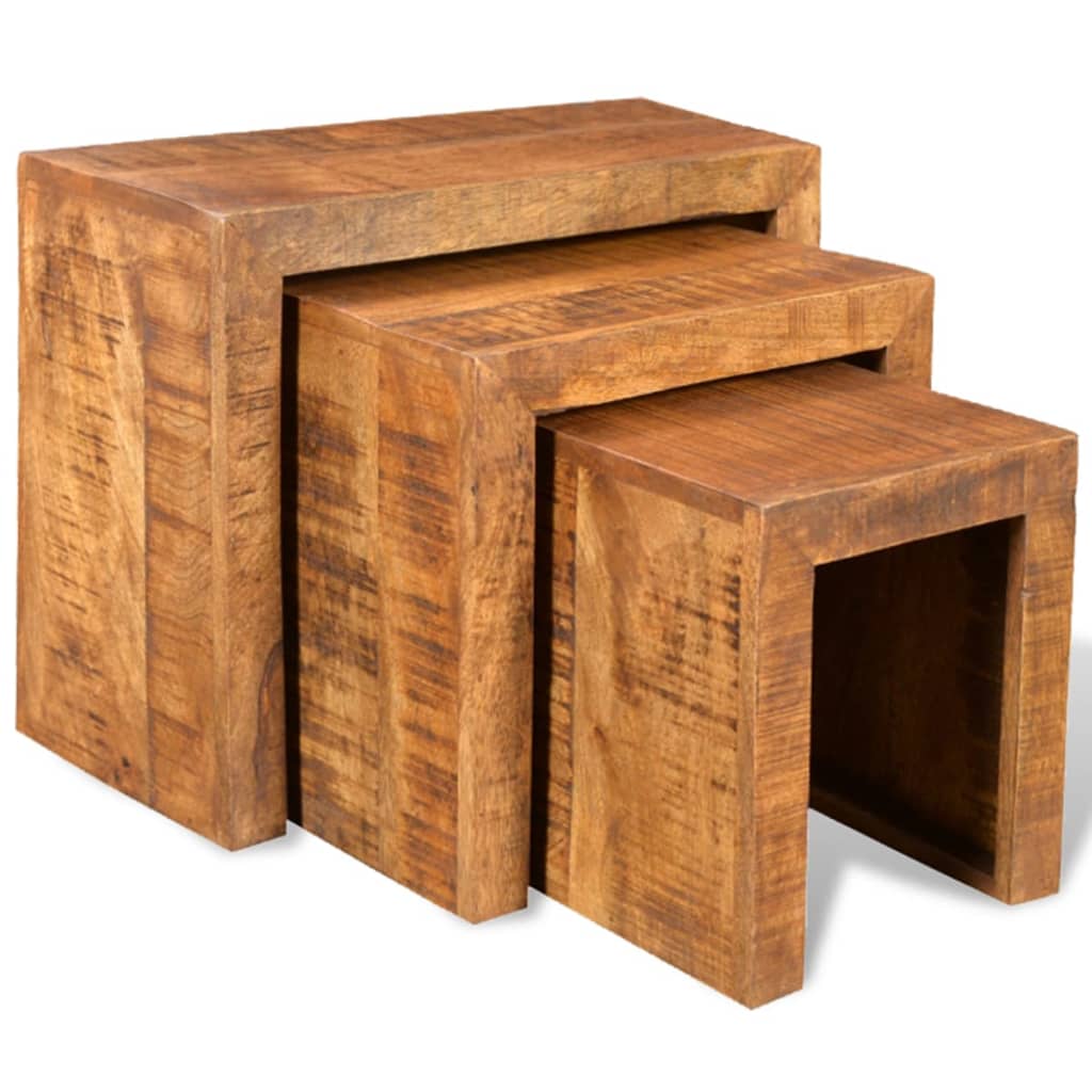 Nesting Table Set 3 Pieces Solid Mango Wood - The Home Maker