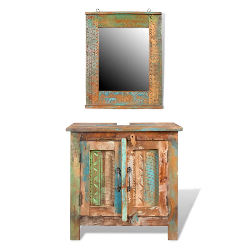 Reclaimed Solid Wood Bathroom Vanity Cabinet Set with Mirror - Direct Imports