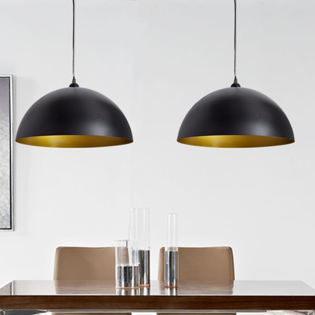 Ceiling Lamp 2 pcs Height-adjustable Semi-spherical Black - Decor Base
