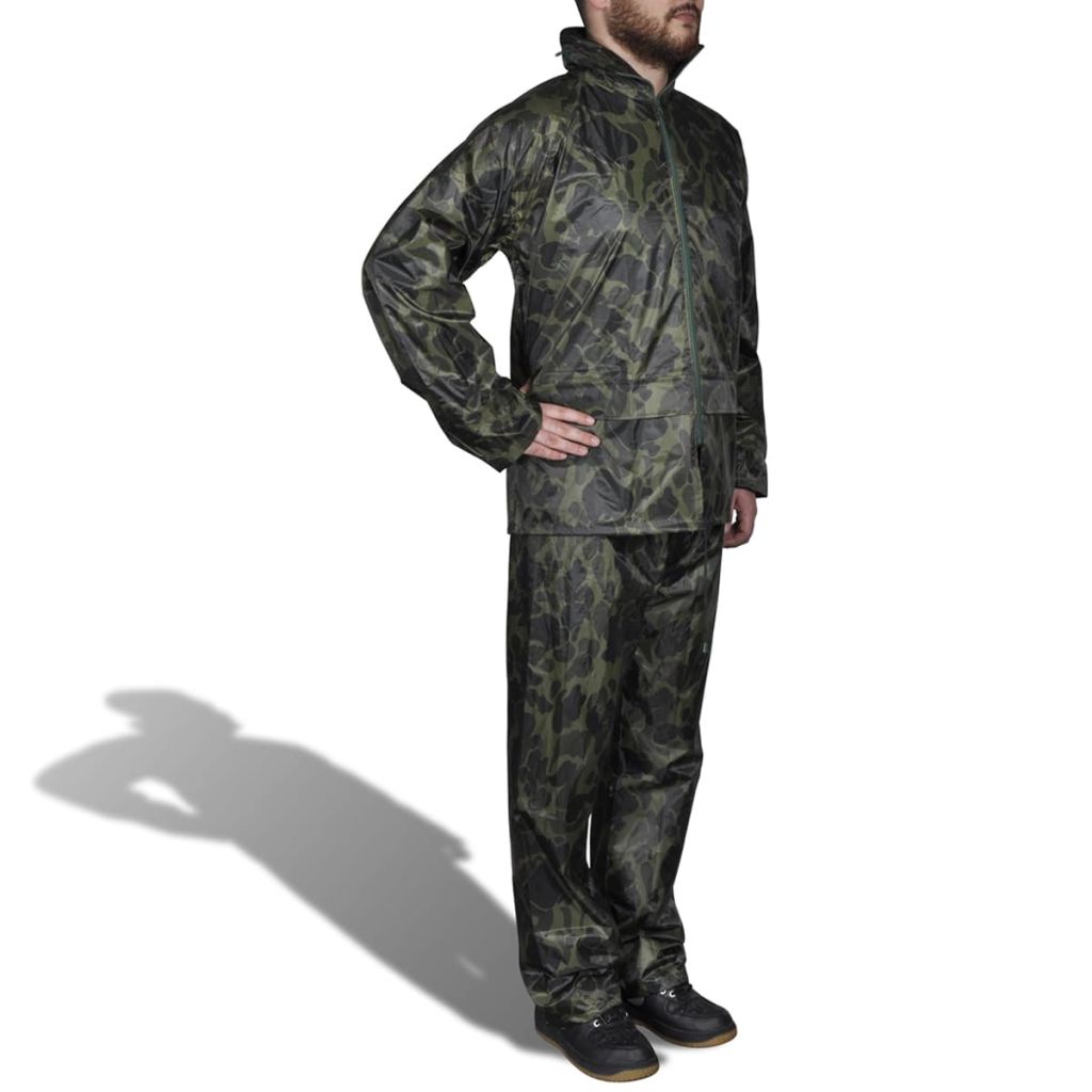 Men's Camo Print 2-Piece Rain Suit with Hood XL - The Home Maker