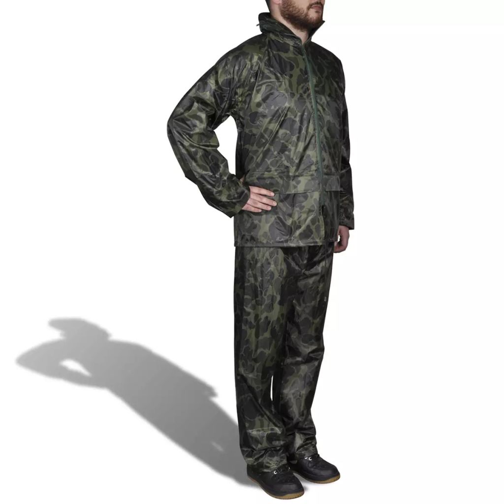Men's Camo Print 2-Piece Rain Suit with Hood XXL - Design Hut