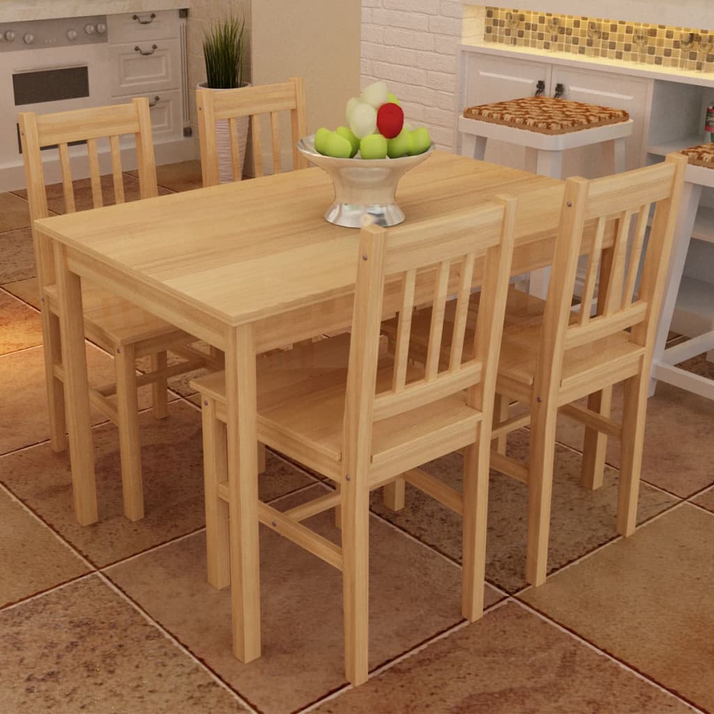 Dining Set 5 Pieces Pine Wood Natural - Tyrell & Tyrell