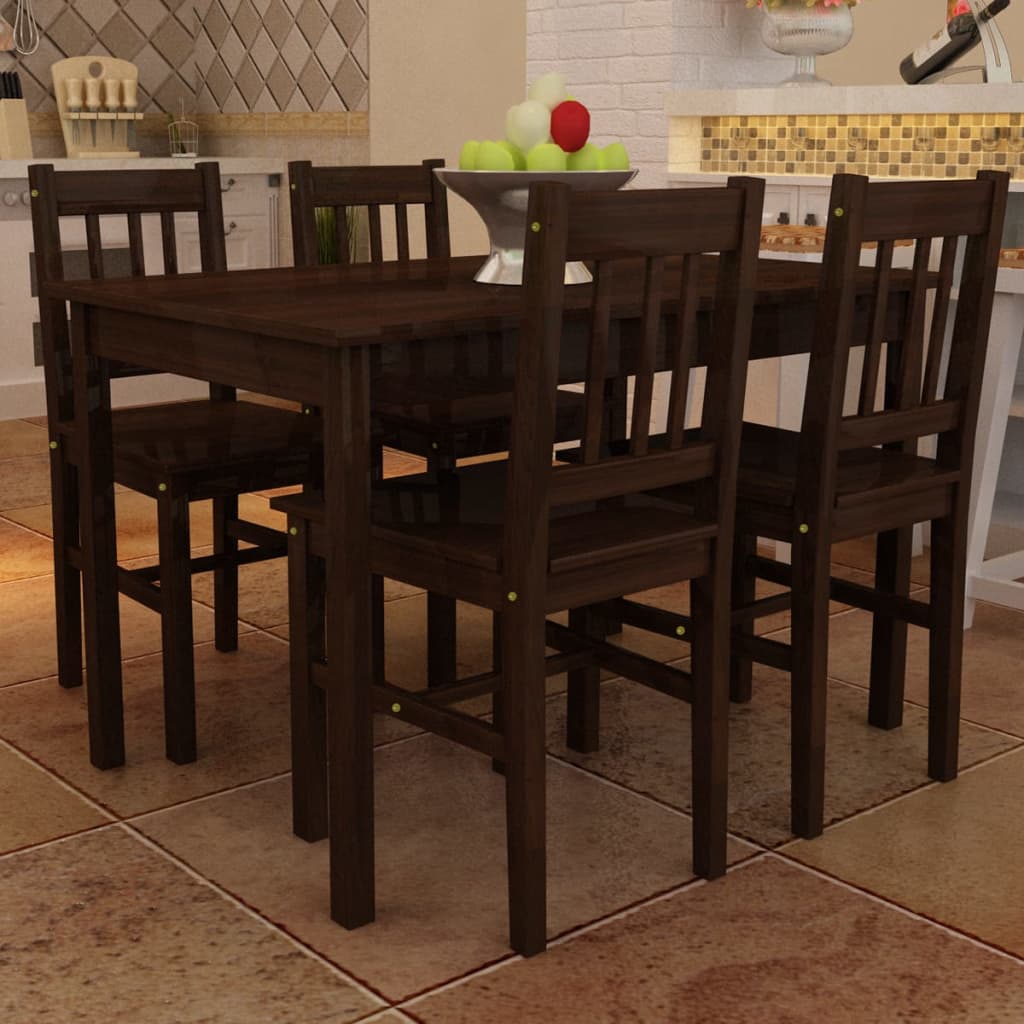 Dining Set 5 Pieces Pine Wood Brown - Merkel Designers