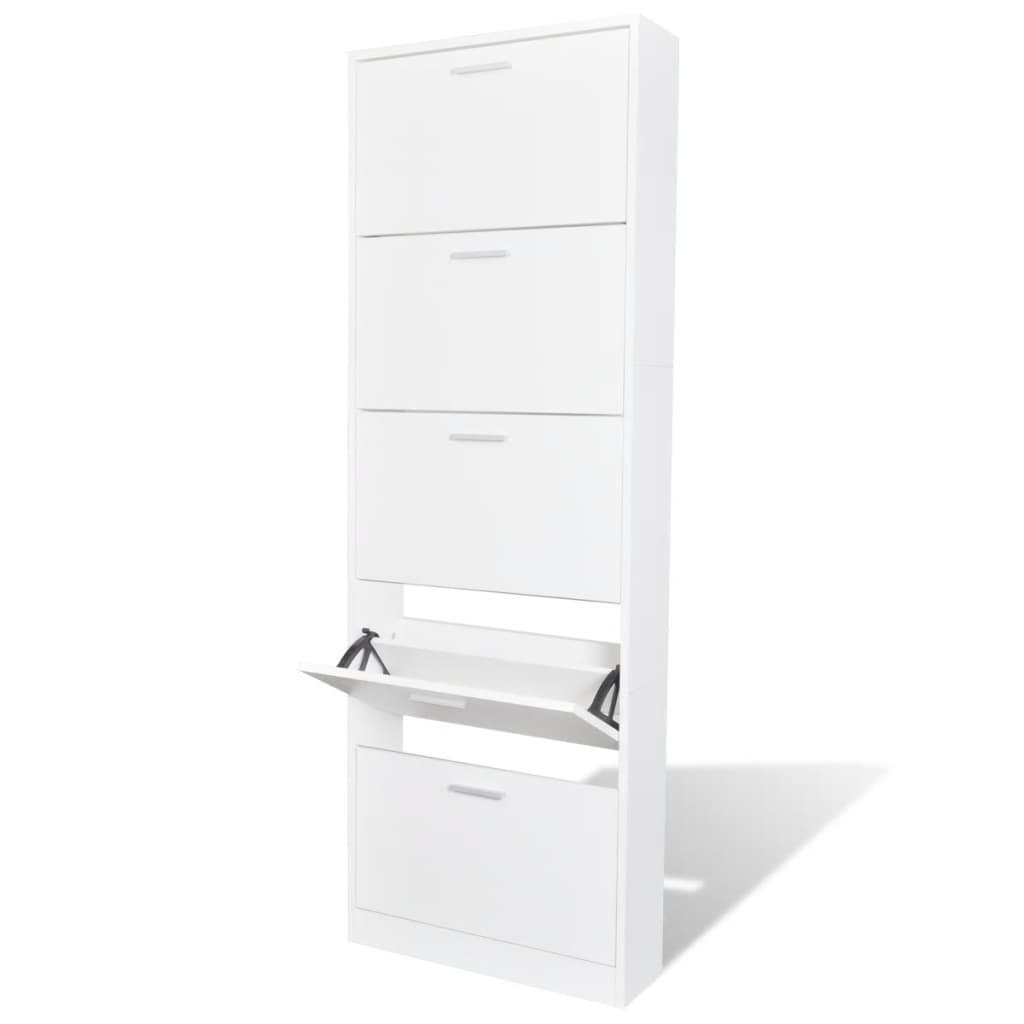White Wooden Shoe Cabinet with 5 Compartments - Merkel Designers