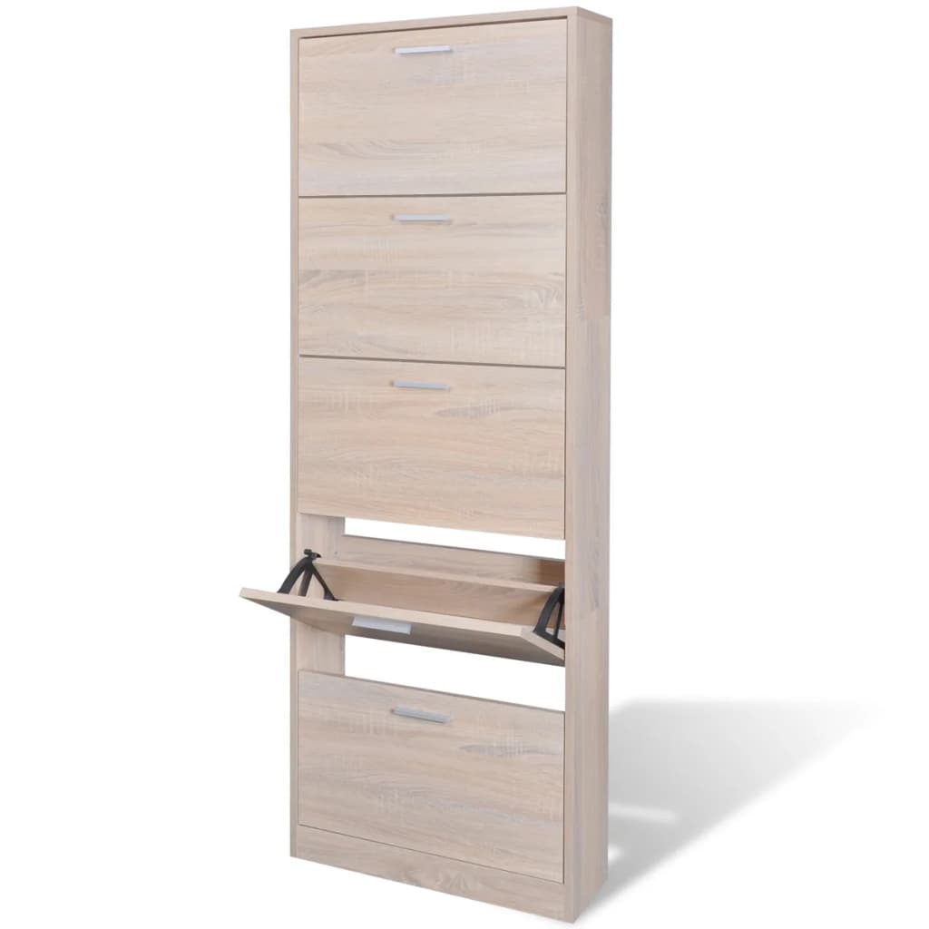 Oak Look Wooden Shoe Cabinet with 5 Compartments - The Home Maker