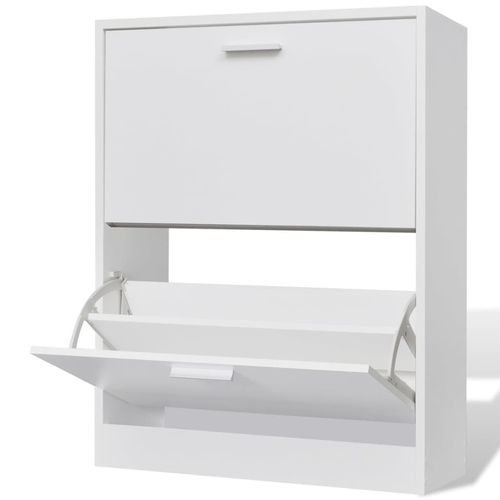 White Wooden Shoe Cabinet with 2 Compartments - Sid & Sam