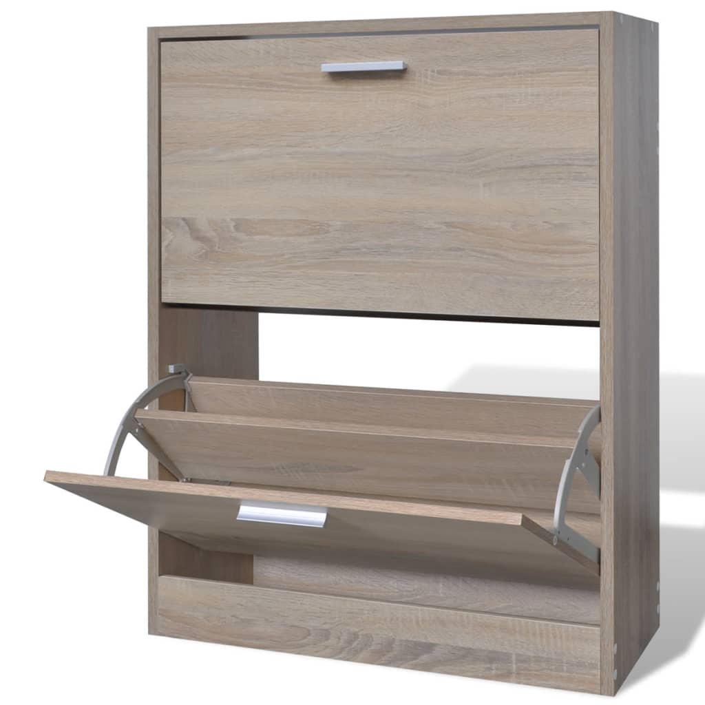 Oak Look Wooden Shoe Cabinet with 2 Compartments - The Home Maker