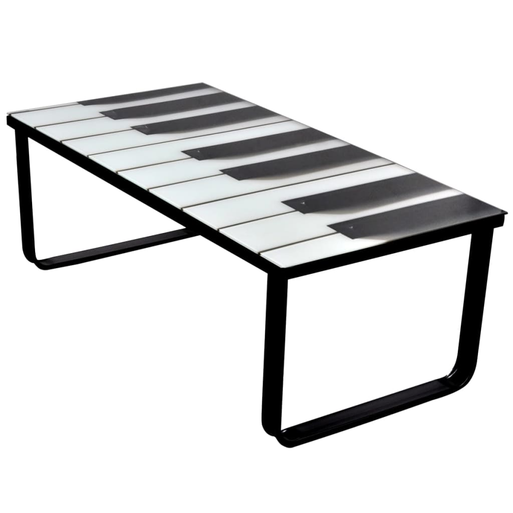 Coffee Table with Piano Printing Glass Top - All Things Good