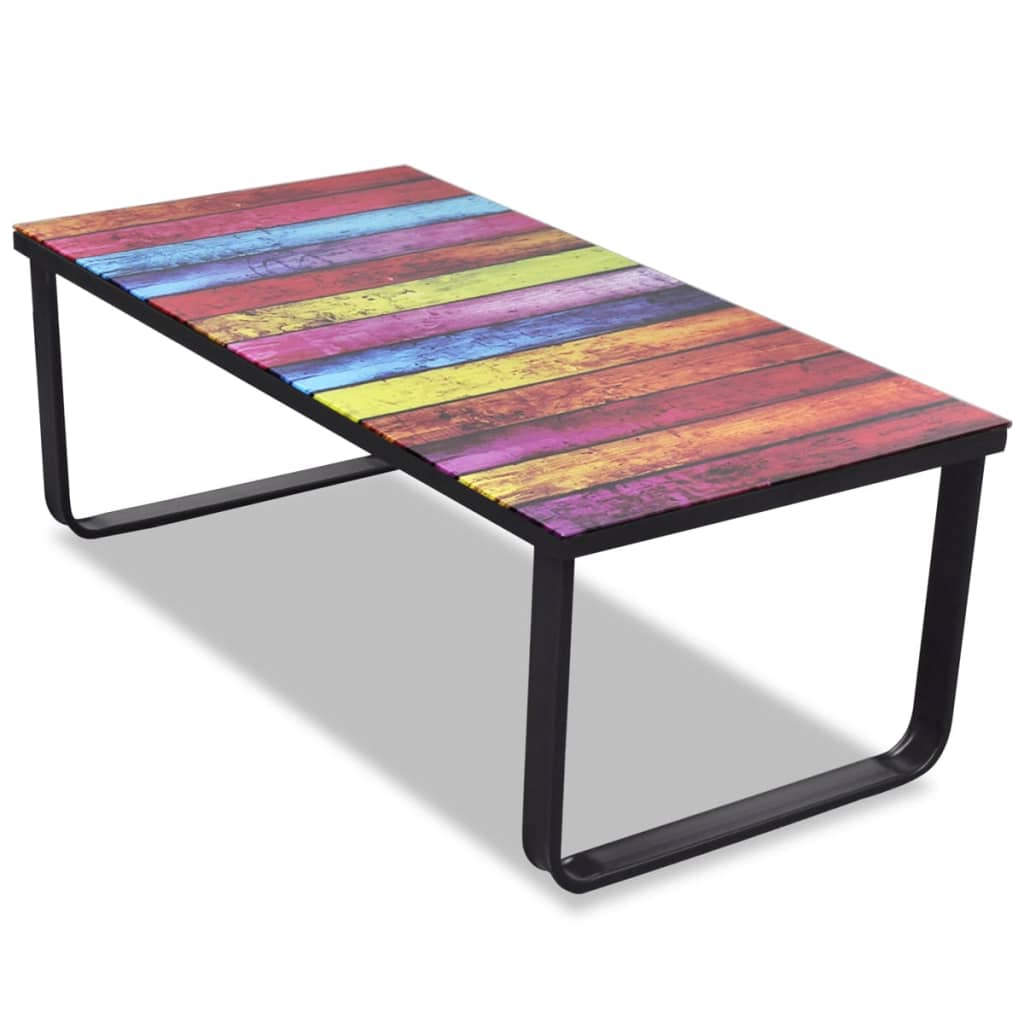 Coffee Table with Rainbow Printing Glass Top - Design Hut