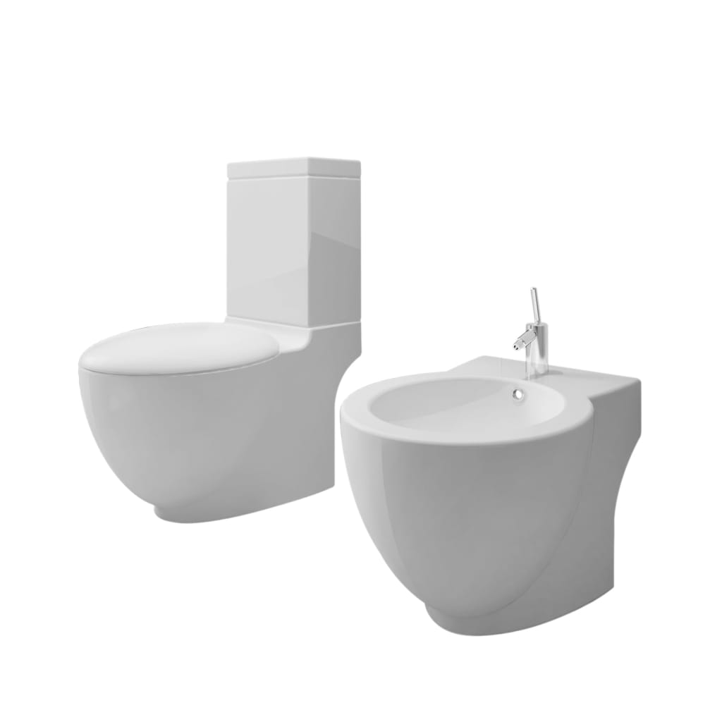 White Ceramic Toilet & Bidet Set - Millennium Furniture