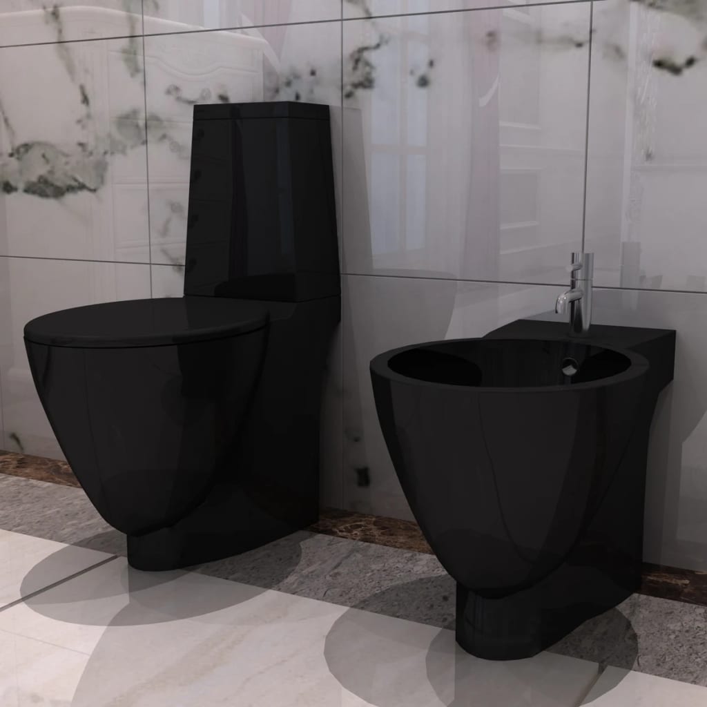 Black Ceramic Toilet & Bidet Set - Style and Chic