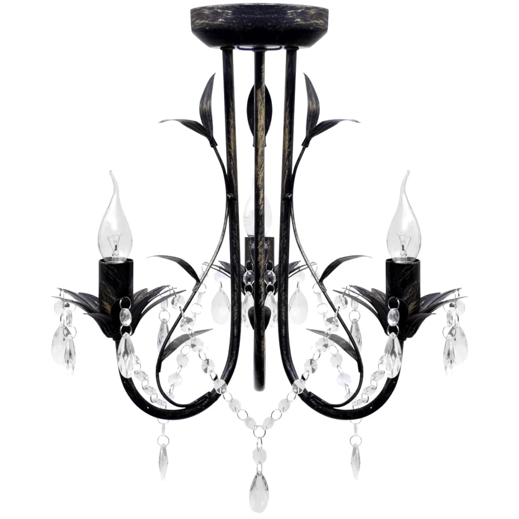 Art Nouveau Style Black Chandelier Crystal Beads 3xE14 Bulbs - Sid & Sam