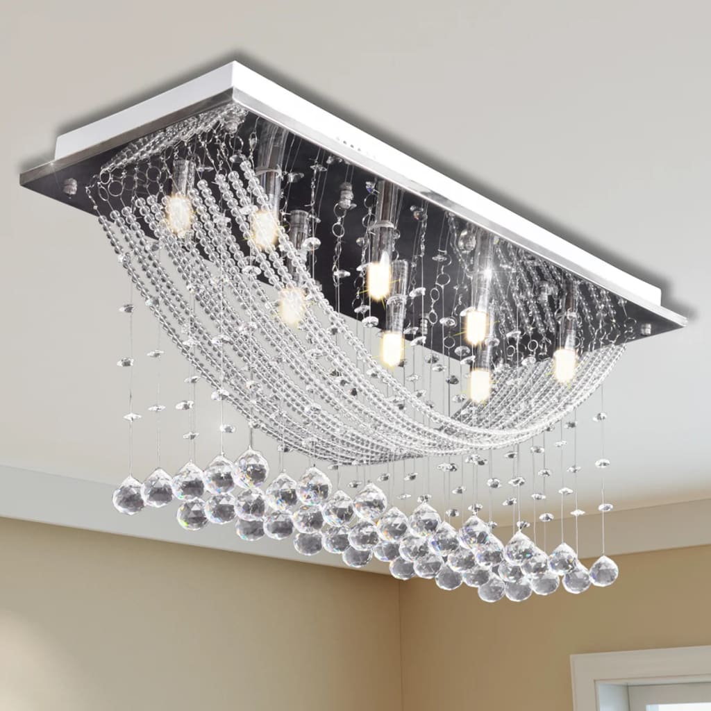 White Ceiling Lamp with Glittering Glass Crystal Beads 8 x G9 29 cm - Merkel Designers