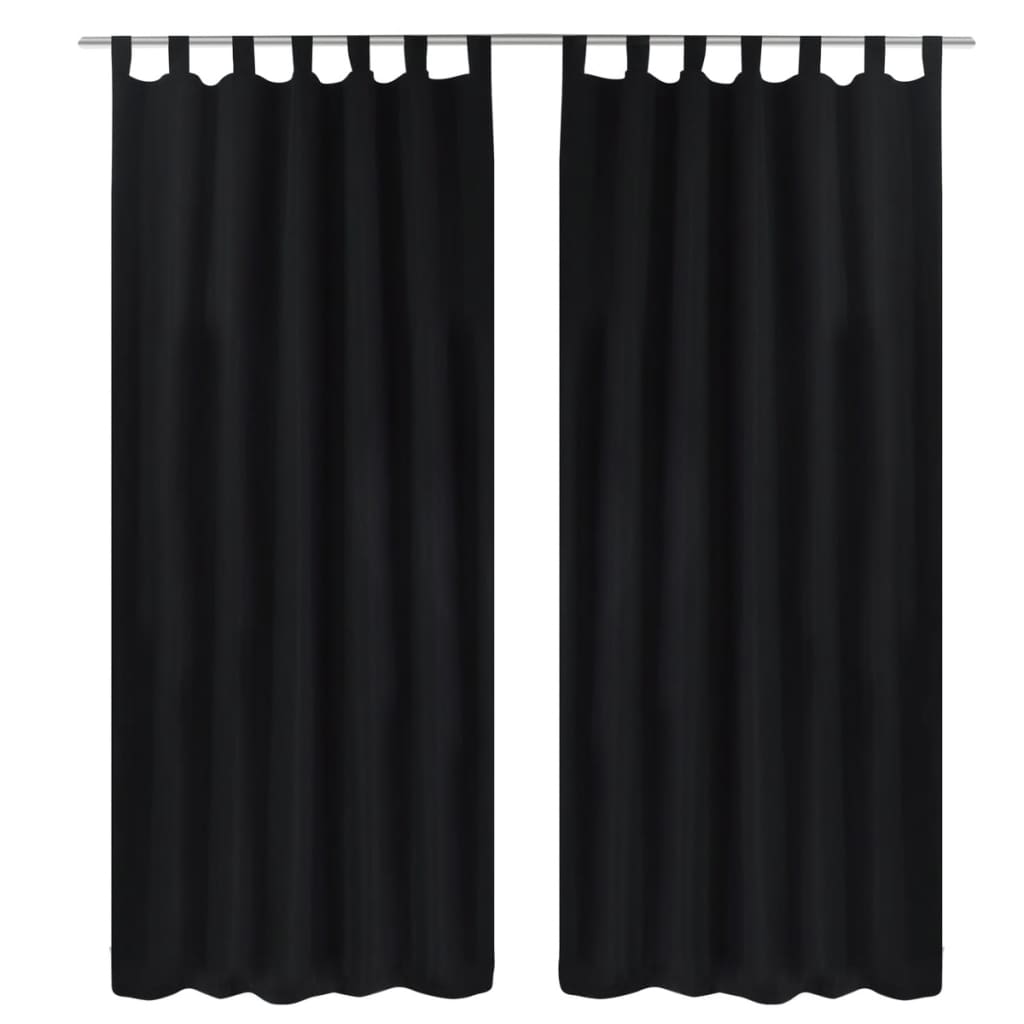 2 pcs Black Micro-Satin Curtains with Loops 140 x 175 cm - Millennium Furniture