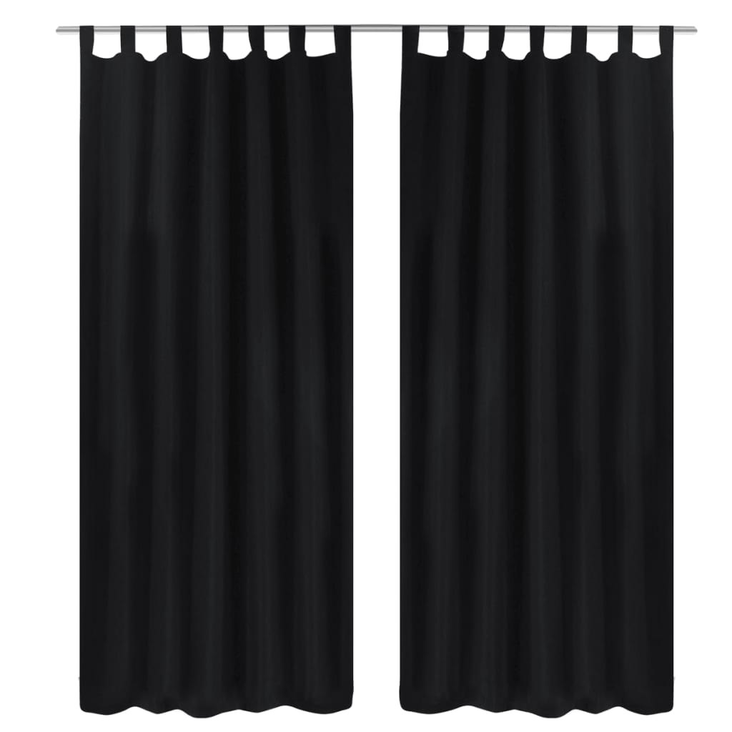 2 pcs Black Micro-Satin Curtains with Loops 140 x 245 cm - Decor Base