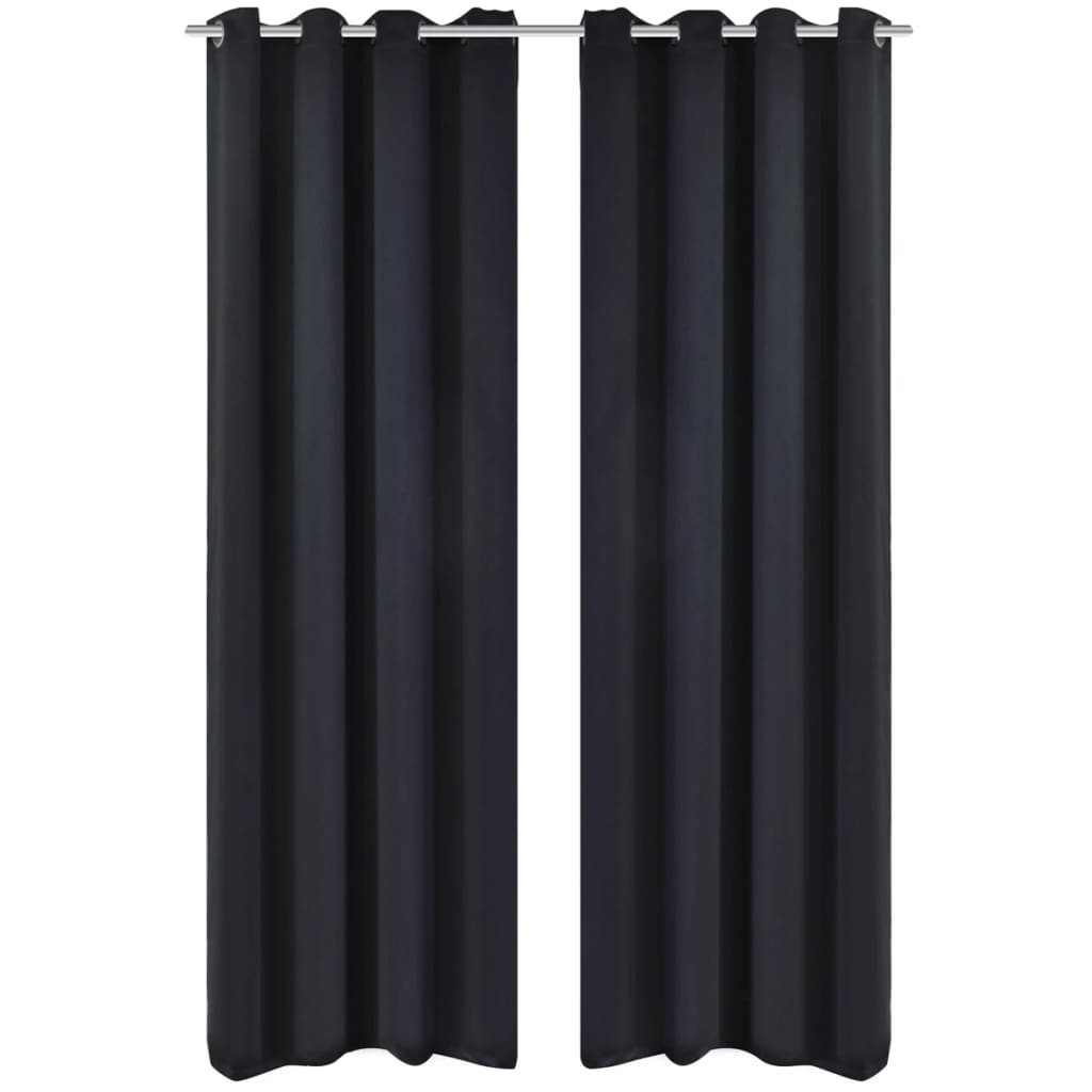 2 pcs Black Blackout Curtains with Metal Rings 135 x 245 cm - Decor Base