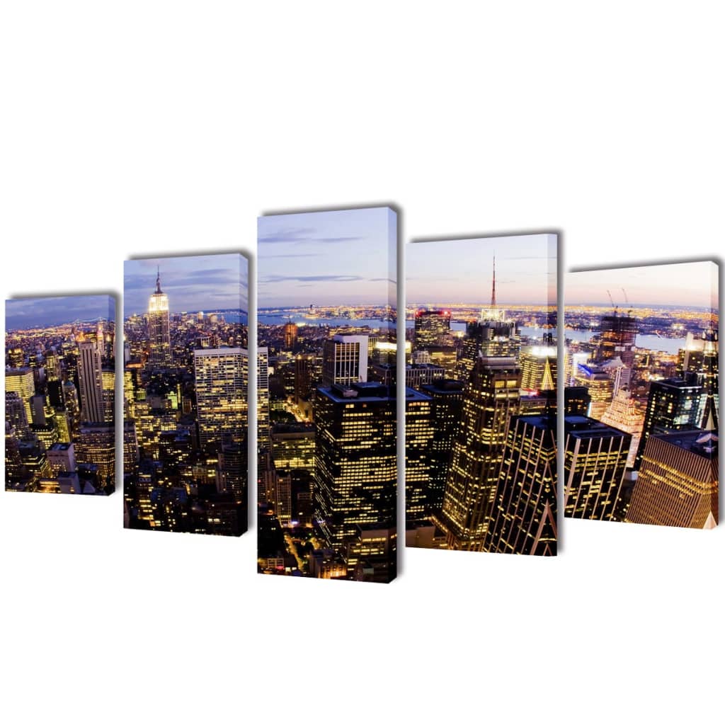 Canvas Wall Print Set Birds Eye View of New York Skyline 200x100cm - Decor Base