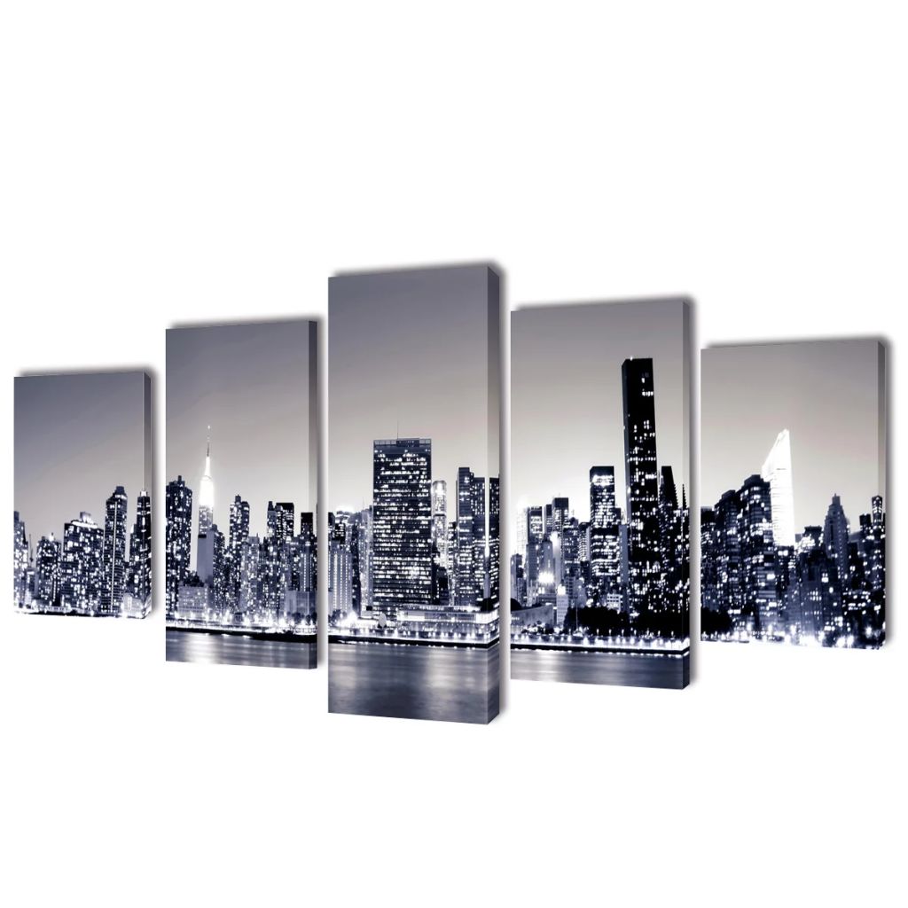 Canvas Wall Print Set Monochrome New York Skyline 100 x 50 cm - The Home Maker