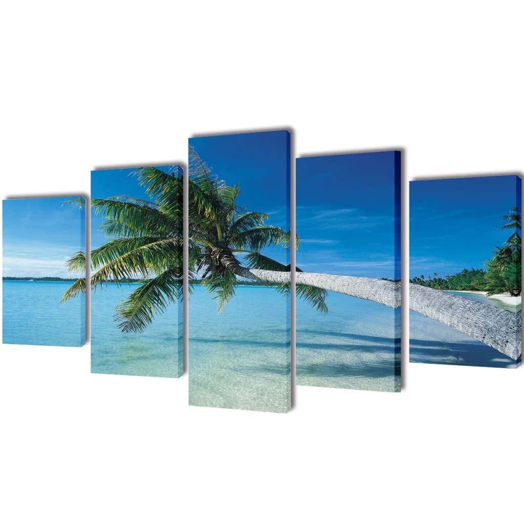 Canvas Wall Print Set Sand Beach with Palm Tree 200 x 100 cm - Discount Dealers